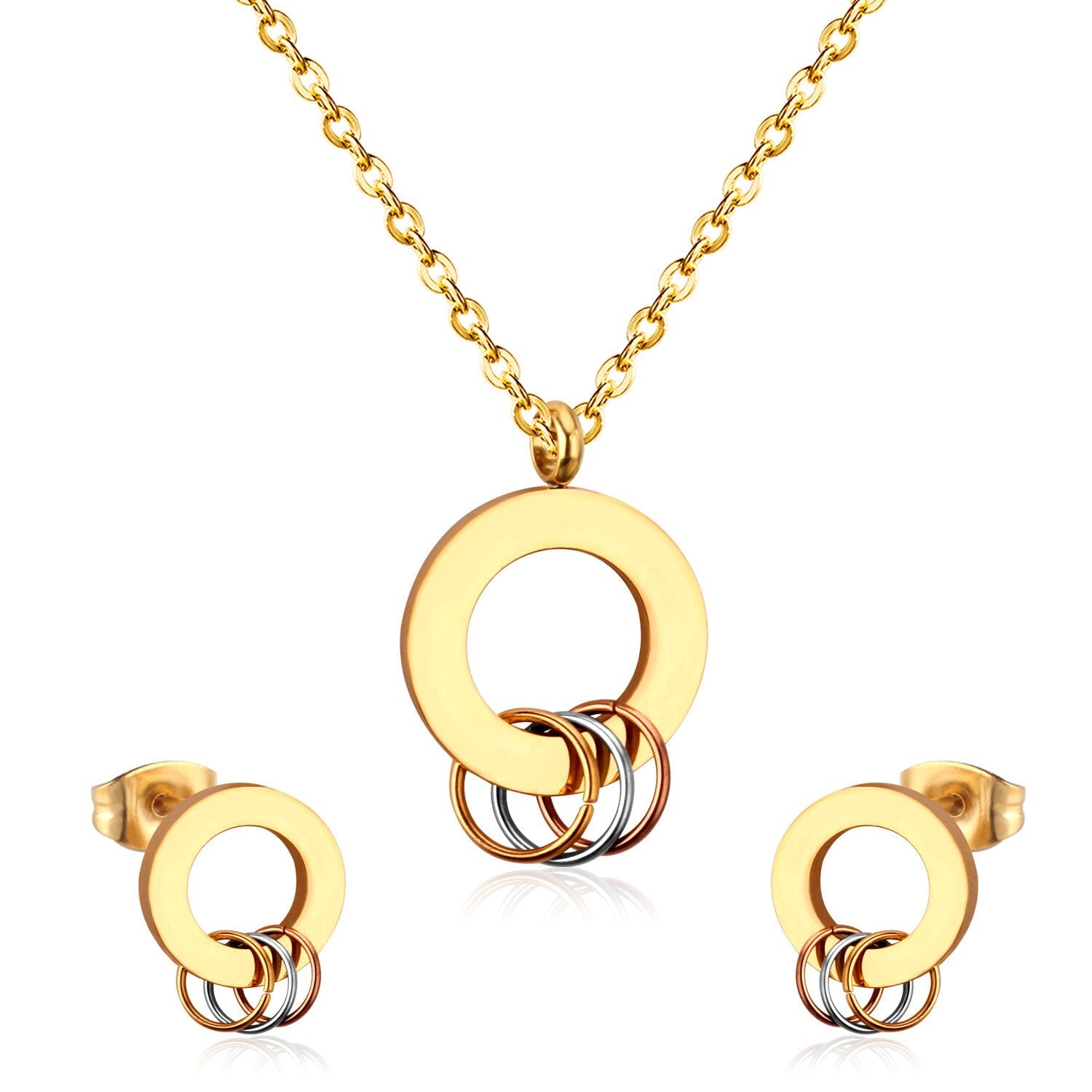 ASON Stainless Steel Jewelry Sets Gold Color Hollow Out Round Pendant Necklace Earring for Women Party Collier Fashion asonjewelry